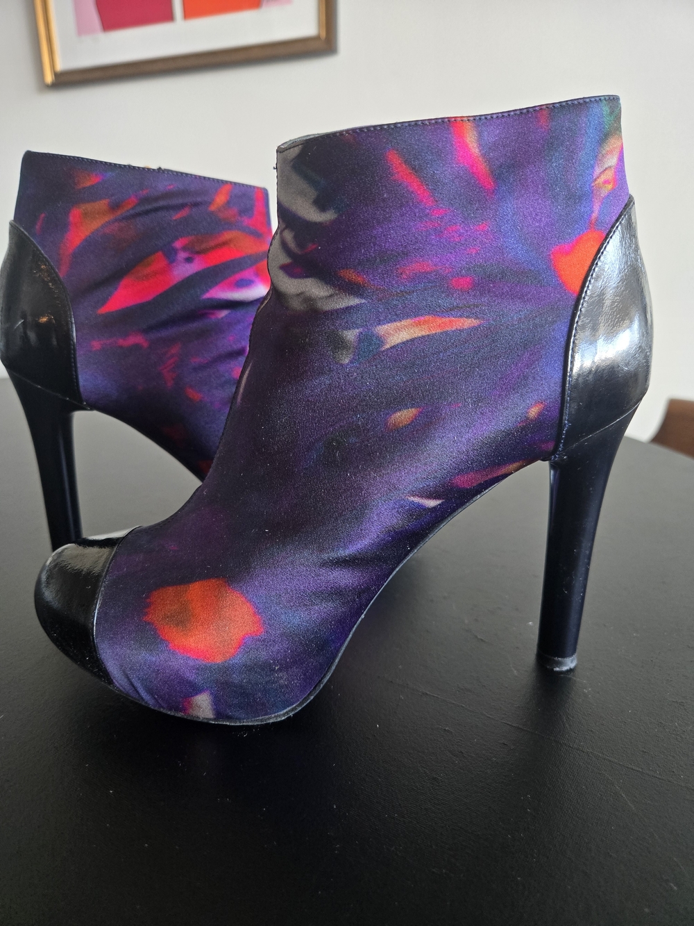 Georgina Goodman Italy Satin Abstract Floral Platform Ankle Boots Size 7.5